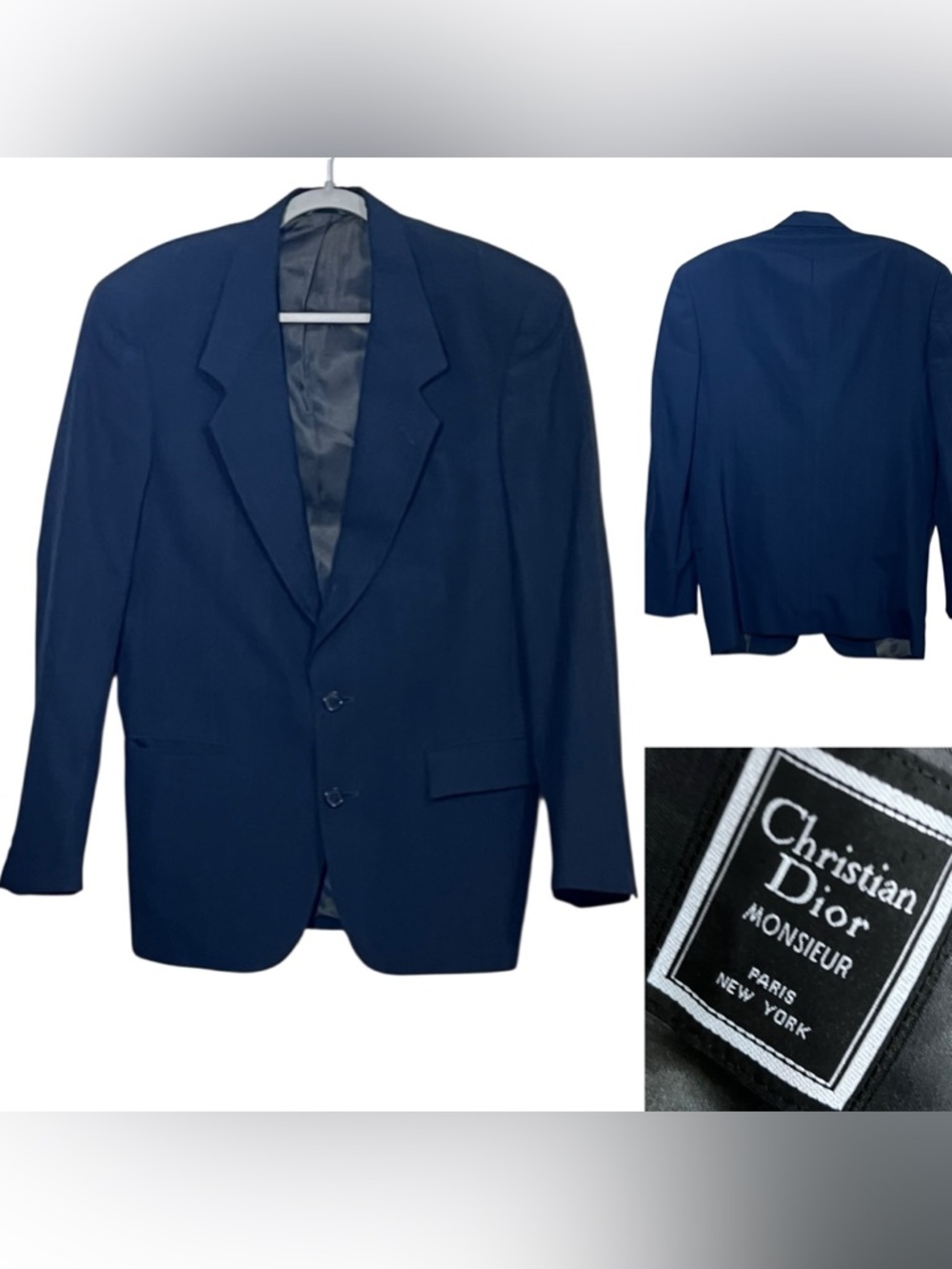 Christian Dior Monsieur Blazer Sport‎ coat Suit 38R Dark Navy blue Two-Button
